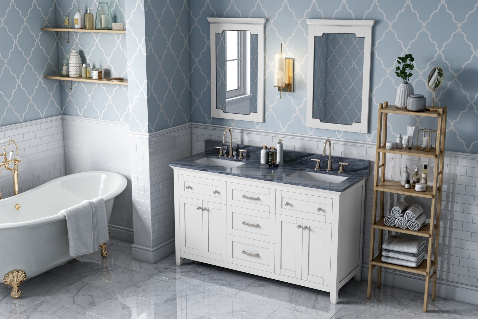 60" White Chatham Vanity, double bowl | KitchBath
