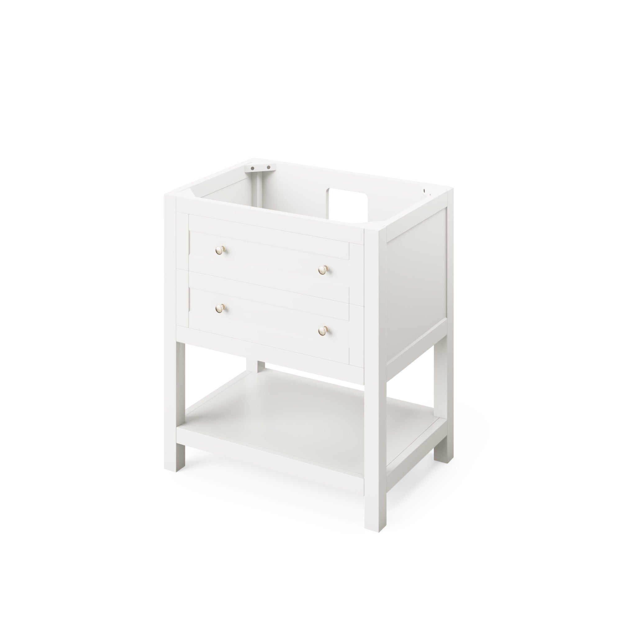 30" White Astoria Vanity, Black Granite Vanity Top, undermount rectangle bowl | KitchBath