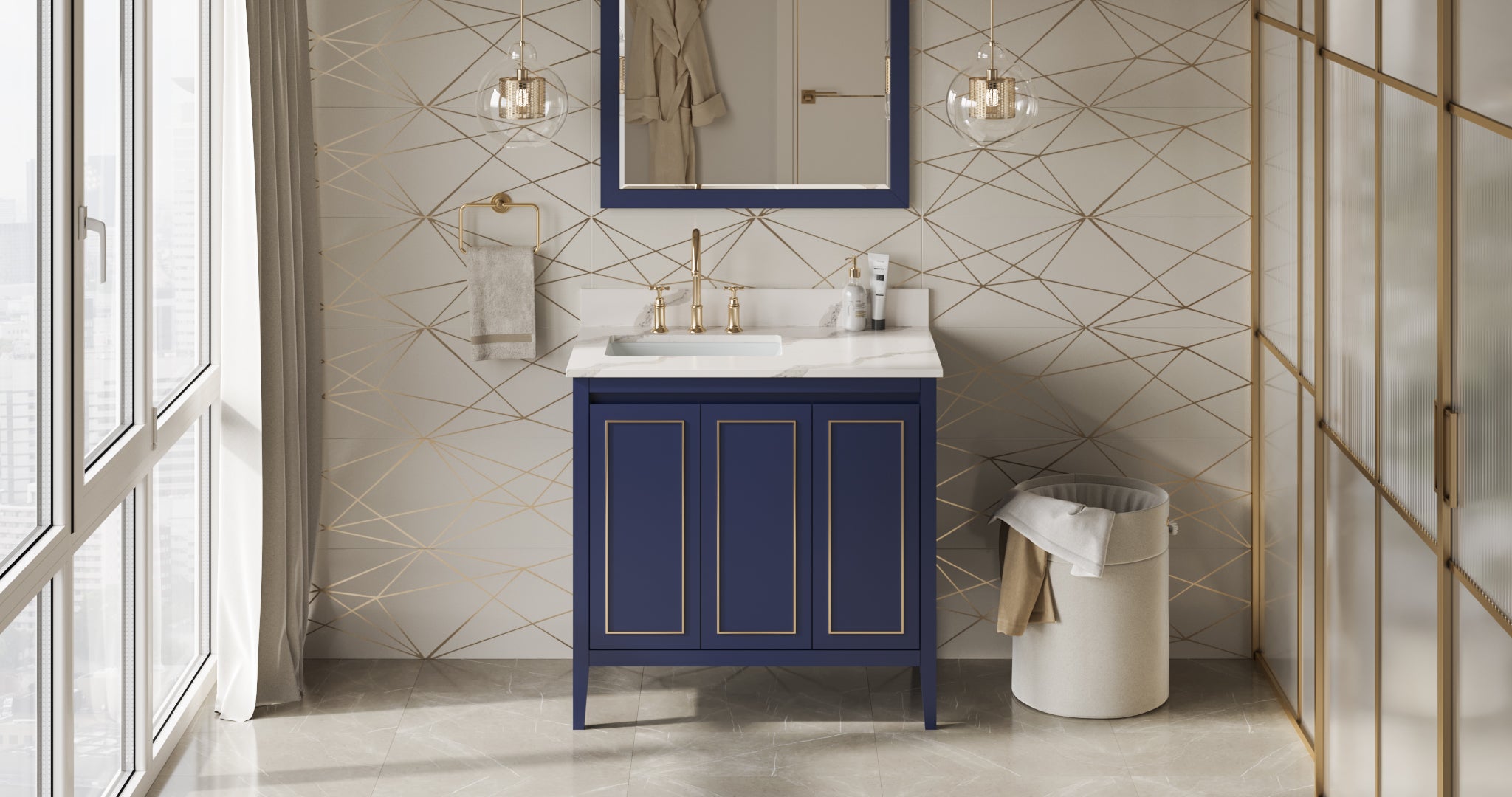 36" Hale Blue Percival Vanity, left offset | KitchBath