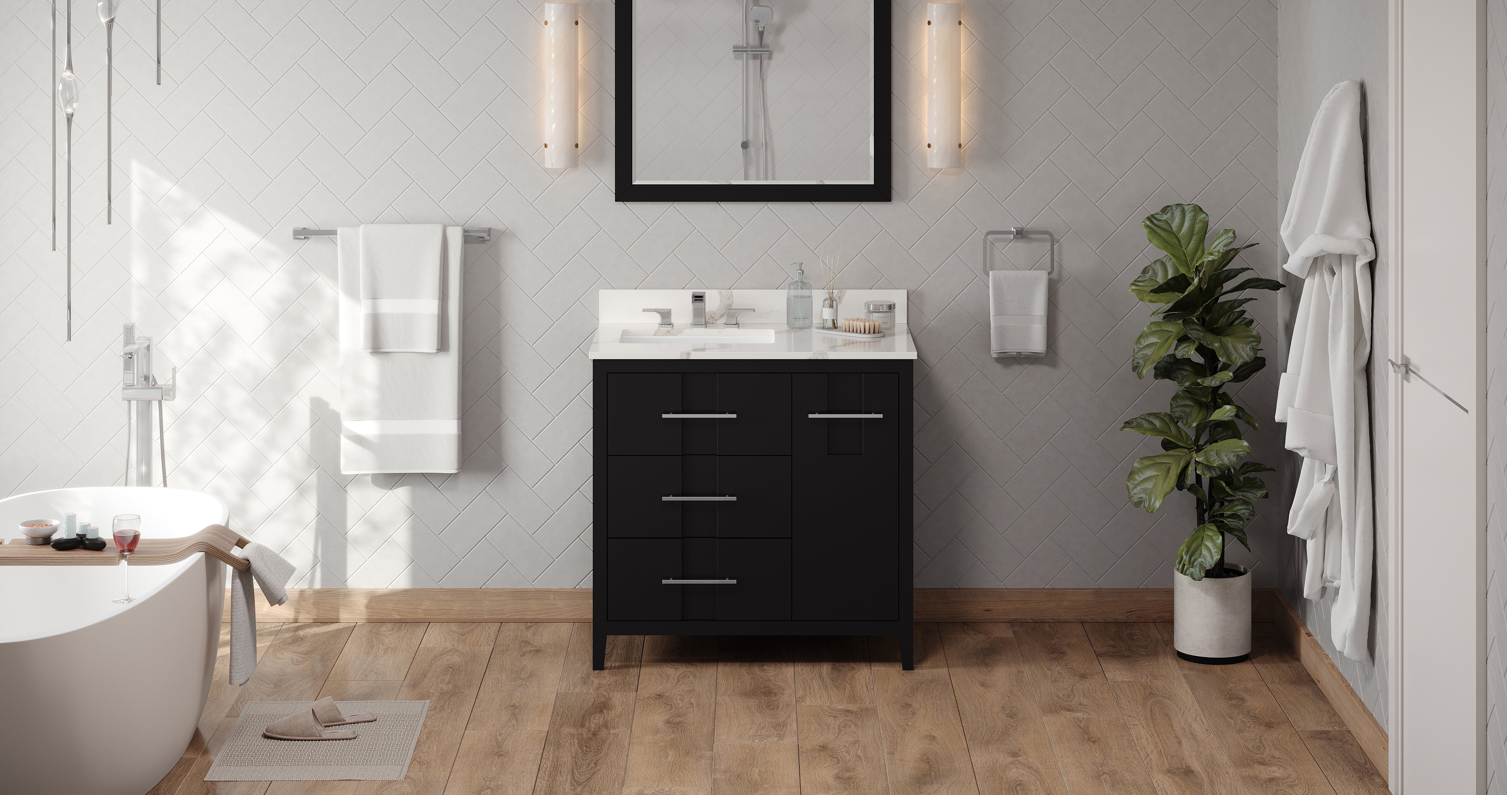 36" Black Katara Vanity, left offset | KitchBath
