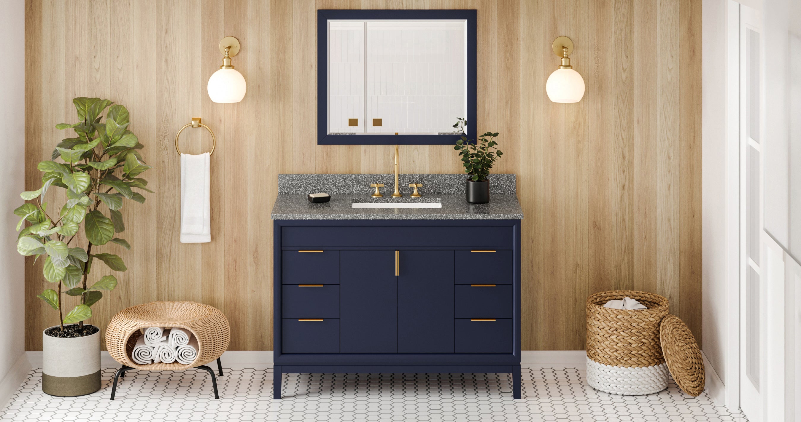 48" Hale Blue Theodora Vanity, Boulder Cultured Marble Vanity Top, undermount rectangle bowl | KitchBath