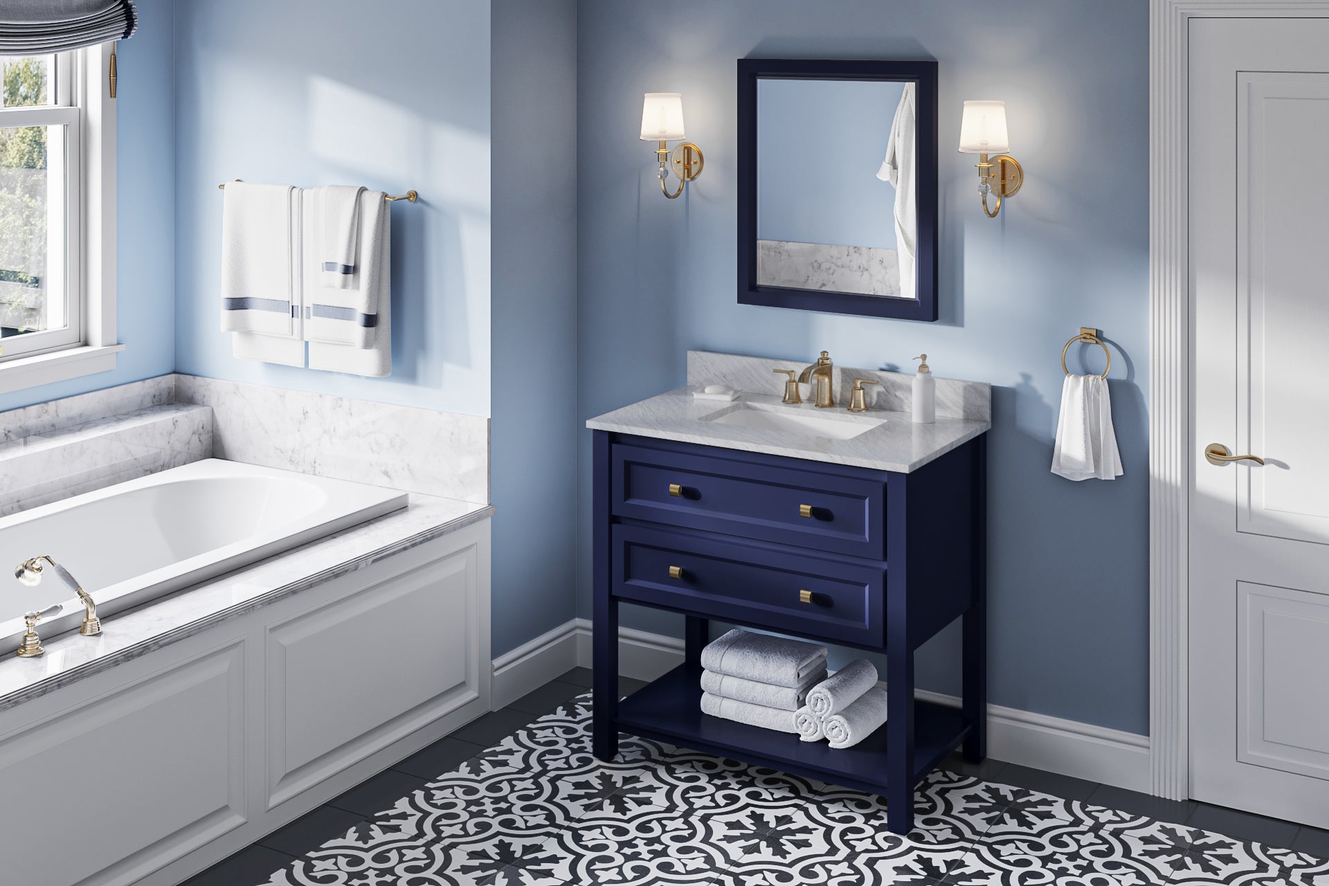 24 W x 1" D x 28" H Hale Blue Adler mirror | KitchBath
