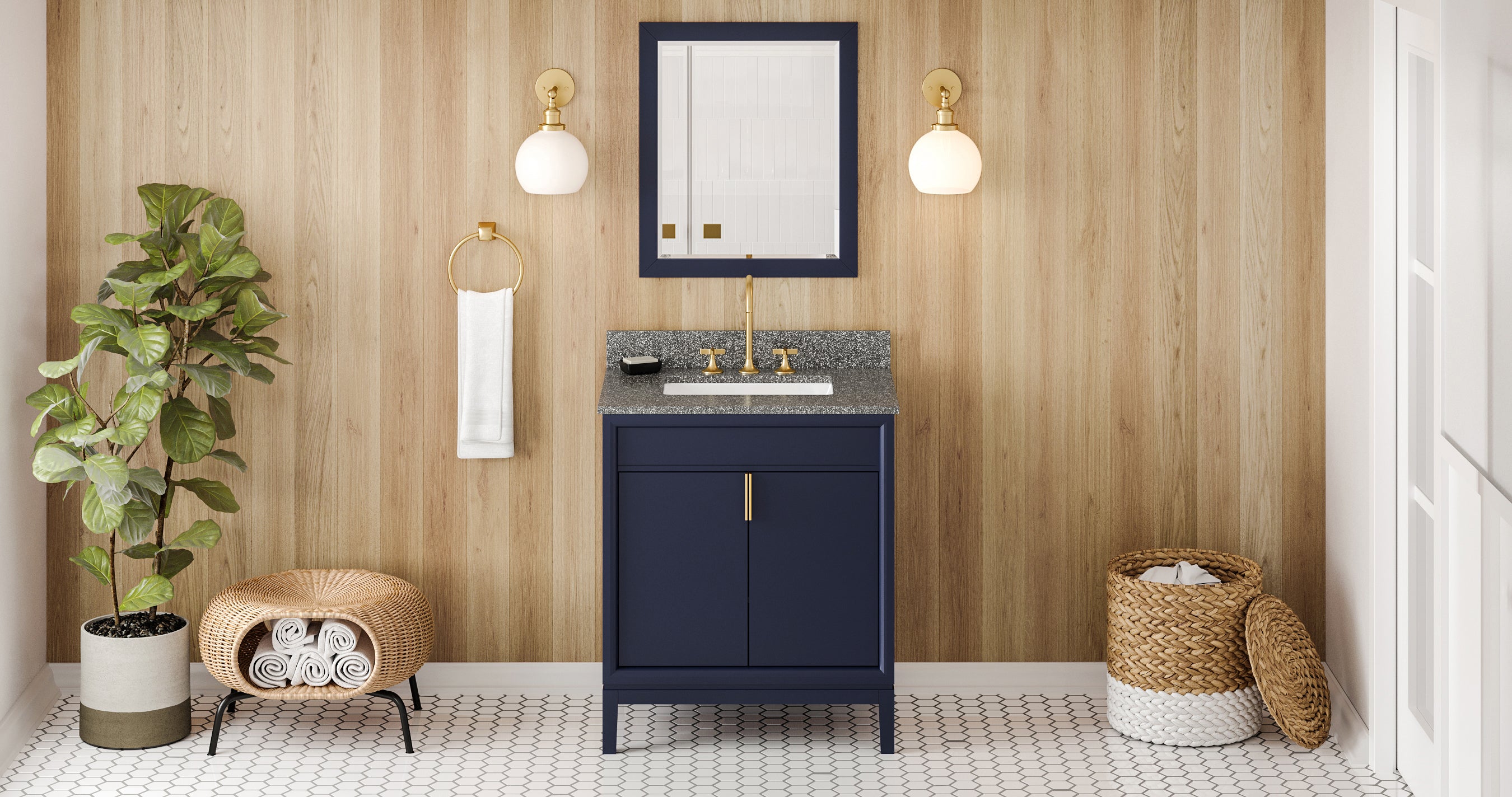 30" Hale Blue Theodora Vanity, Boulder Cultured Marble Vanity Top, undermount rectangle bowl | KitchBath