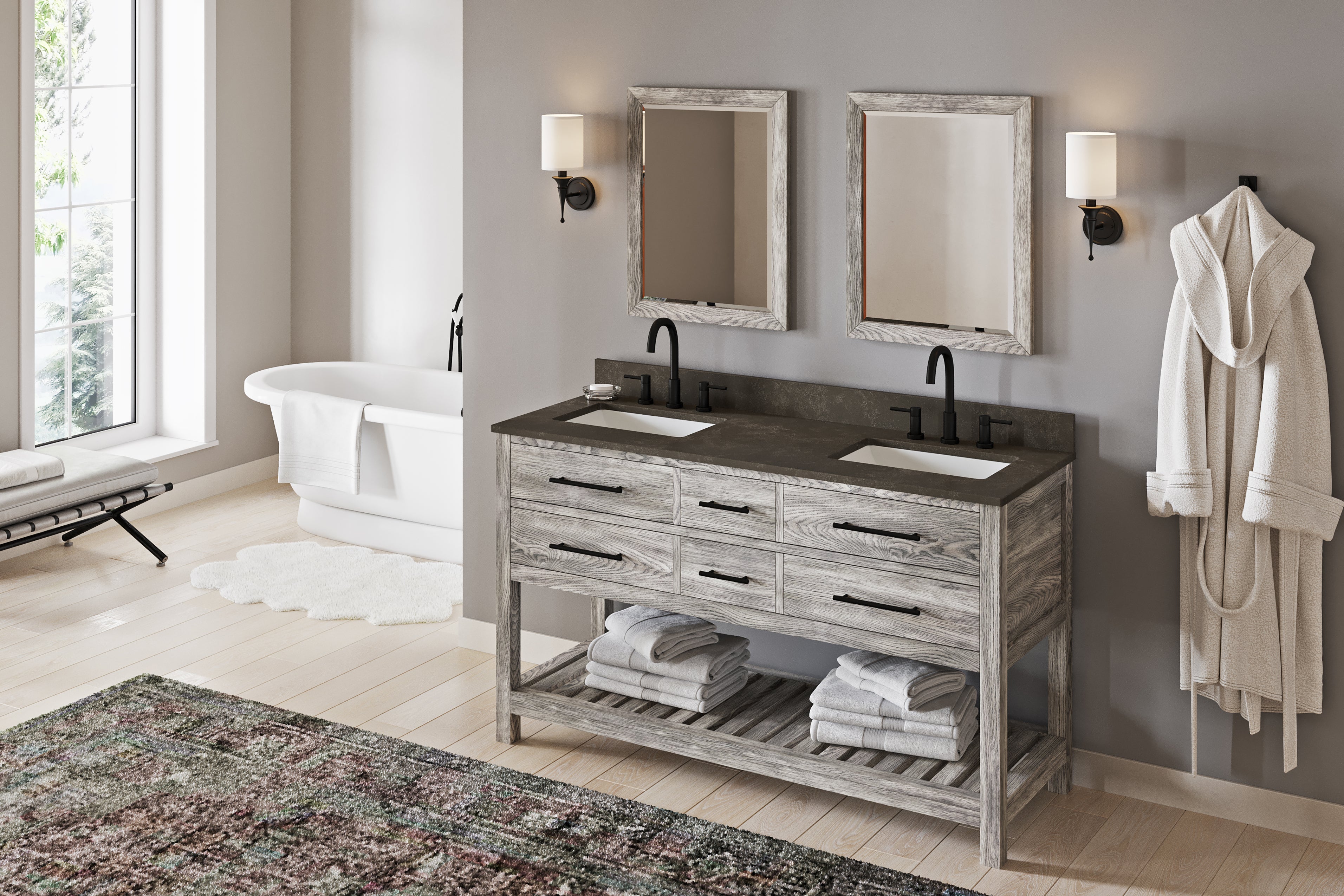 60" Weathered Grey Wavecrest Vanity | KitchBath