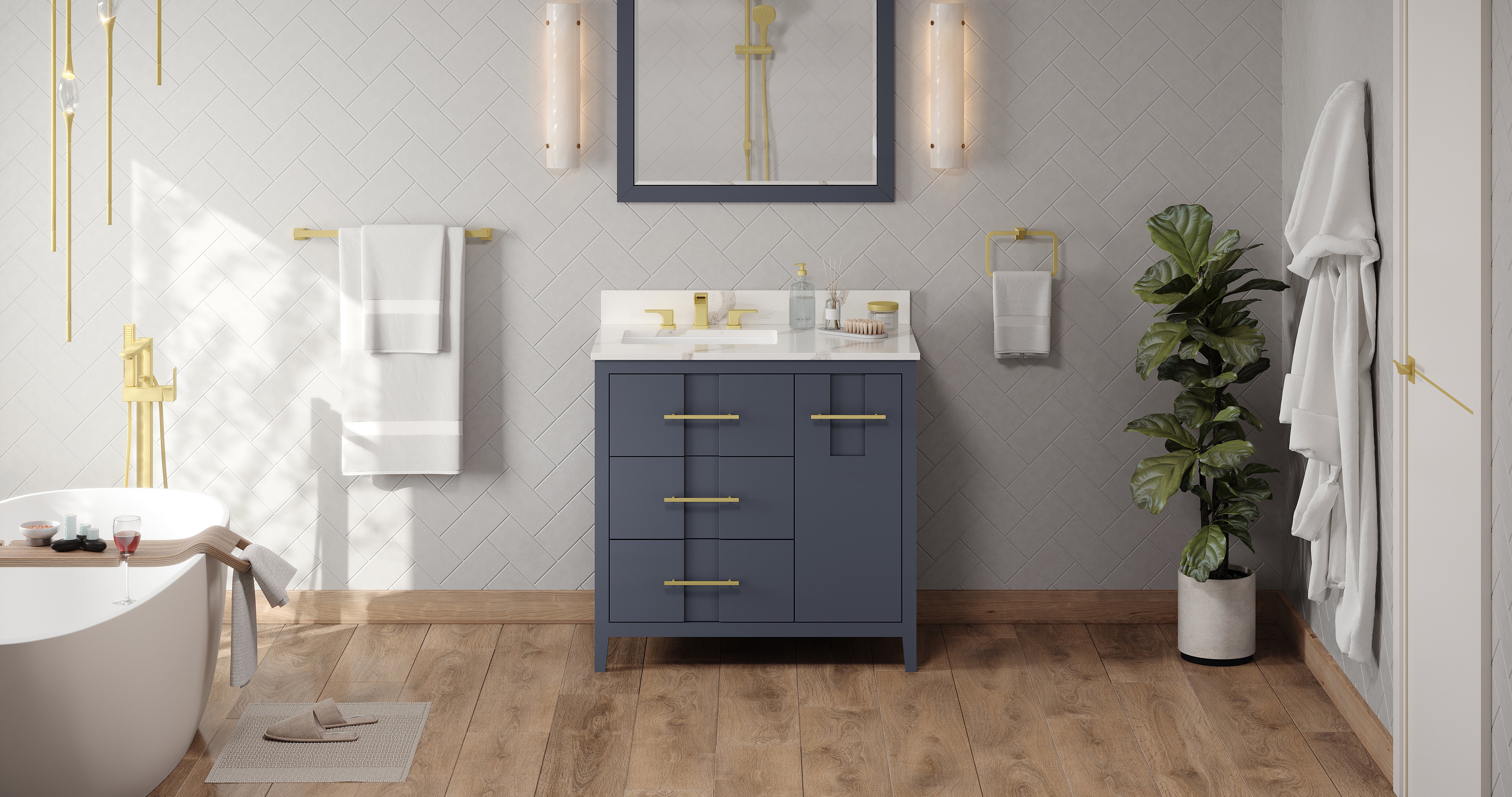 36" Blue Steel Katara Vanity, left offset | KitchBath