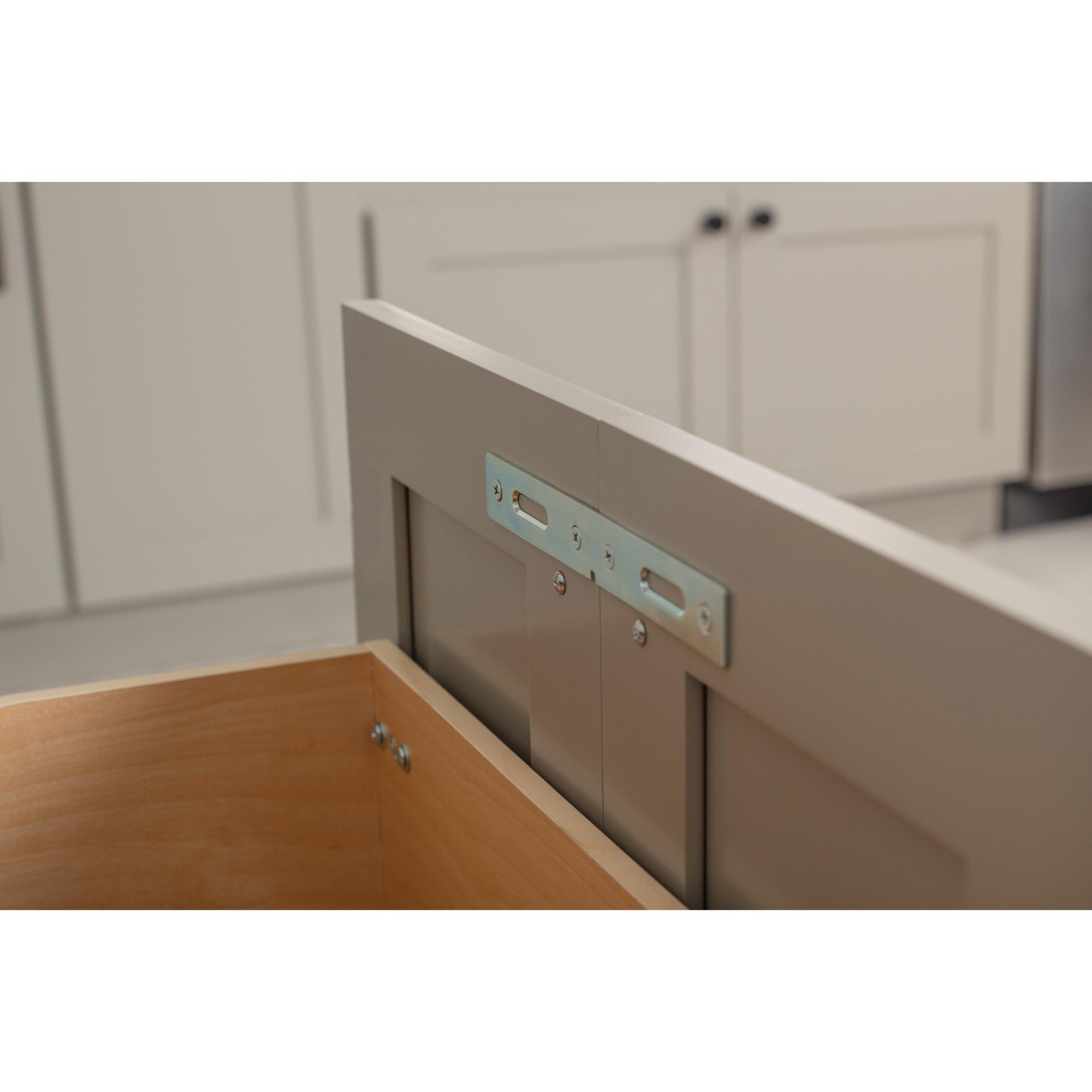 Double 35 Quart Wood Bottom-Mount Soft-close Trashcan Rollout for Door Mounting, Includes Two White Cans and Door Joining Bracket | KitchBath