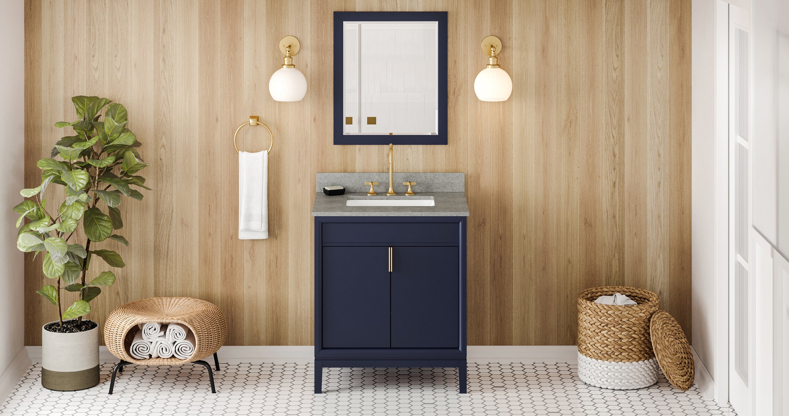 30" Hale Blue Theodora Vanity, Steel Grey Cultured Marble Vanity Top, undermount rectangle bowl | KitchBath