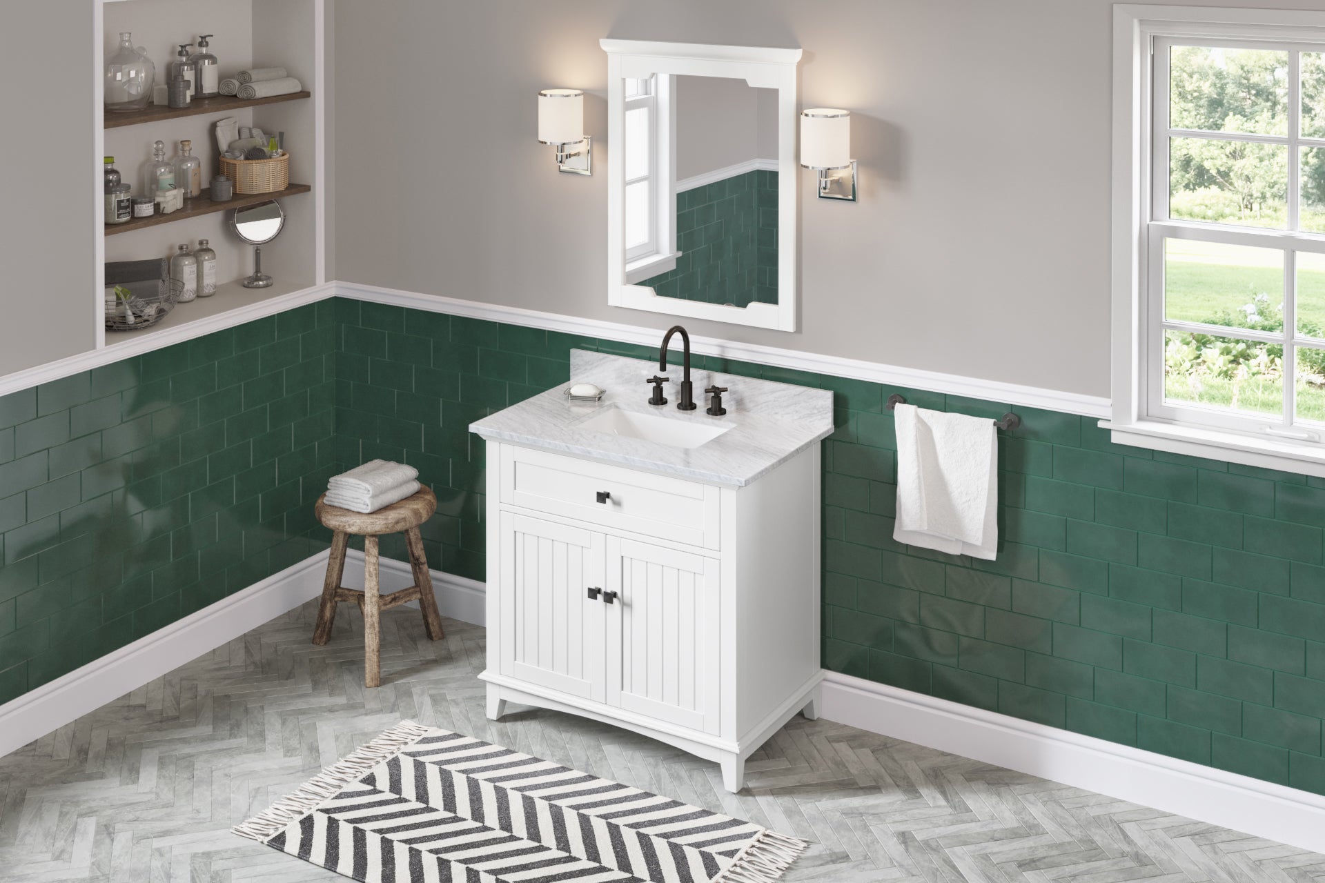 28" W x 1-1/2" D x 34" H White Chatham mirror | KitchBath